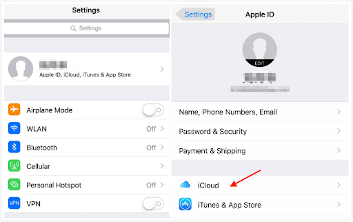 "Configurações" e selecione "iCloud" in settings