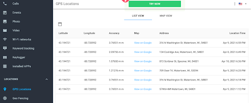 mSpy dashboard