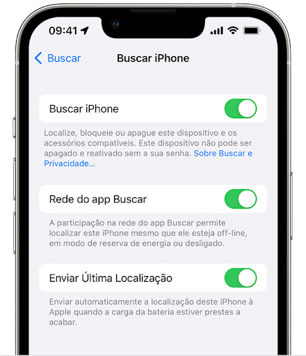 Buscar Meu iPhone settings